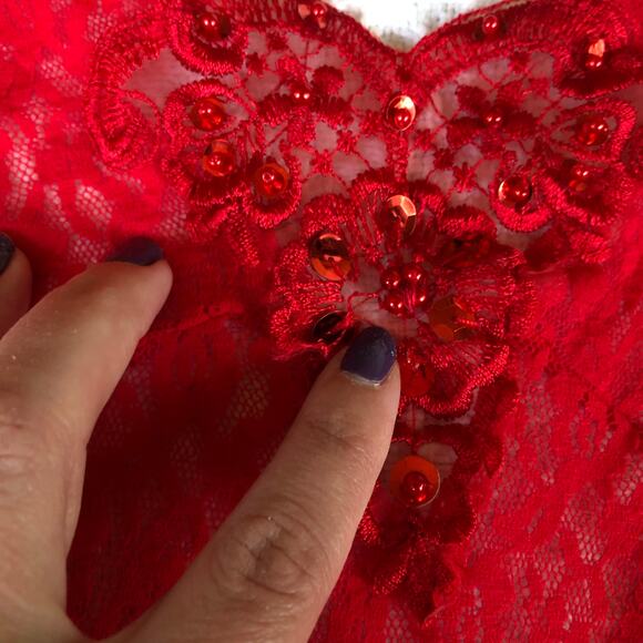 VTG Adonna Lace & Satin Nightgown Slip Dress S Red Long USA Lingerie Romantic - Picture 10 of 13